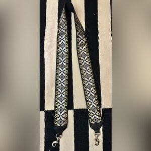 Rebecca Minkoff Guitar Strap Bag Strap. Black and silver metallic print